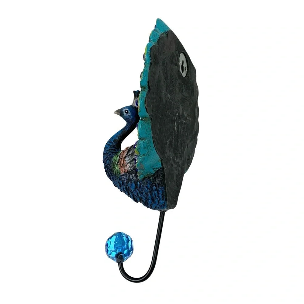 Jeweled Peacock Coat Purse Bag Wall Hook Boho Artsy Colorful Unique
